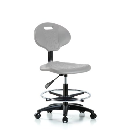 Blue Ridge Ergonomics Erie Polyurethane Chair - Medium Bench Height with Chrome Foot Ring & Casters in Gray Polyurethane TPMBCH-RG-A0-CF-RC-GRY