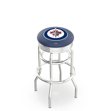 Holland Bar Stool Co 25" Chrome 2-Ring Winnipeg Jets Swivel Bar Stool, Accent Ring L7C3C25WinJet