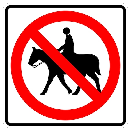 Sign Solutions Usa No Equestrians Symbol, 24 in W x Square, Aluminum Sign DUS06DWT2424R9-14