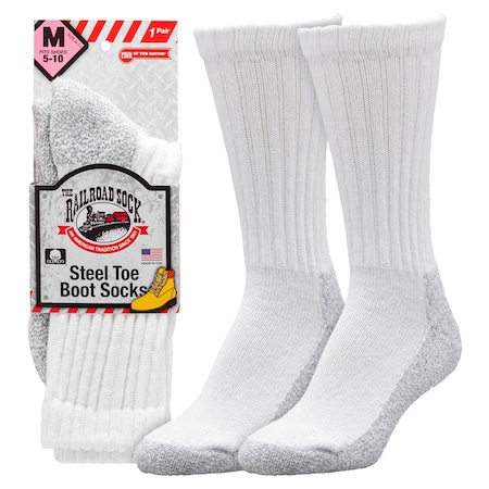 Railroad Sock Unisex Crew Socks, 70% Cotton, 20% Nylon, 10% Acrylic, White, 5-10 W; 4 Pair-7.5 M, 1 PR 624