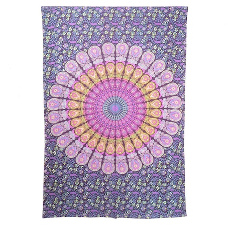 Homeroots 80" X 56" Purple Pink And Yellow Mandala Cotton Hanging Tapestry 397191