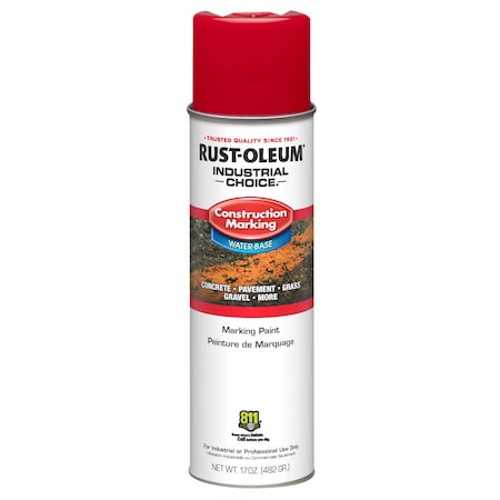 Rust-Oleum Construction Marking Paint, 17 oz., Safety Red, Water -Based 264696