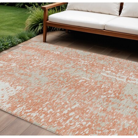 Homeroots 10' X 14' Coral And Ivory Abstract Washable Indoor Outdoor Area Rug 612928