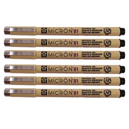 Sakura Pigma Micron Pen, Black, 0.25mm, Size 01, 6PK XSDK01-49
