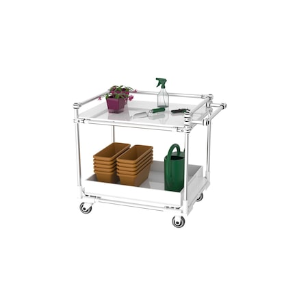 Trilogiq 2-Level Shelf Cart 3 Flanges Per Level With Compartment Level And Horizontal Hand Bar. 49A-9