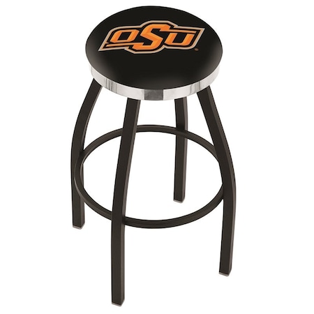 Holland Bar Stool Co 25" Blk Wrinkle Oklahoma State Swivel Bar Stool, Chrome Ring L8B2C25OKStUn