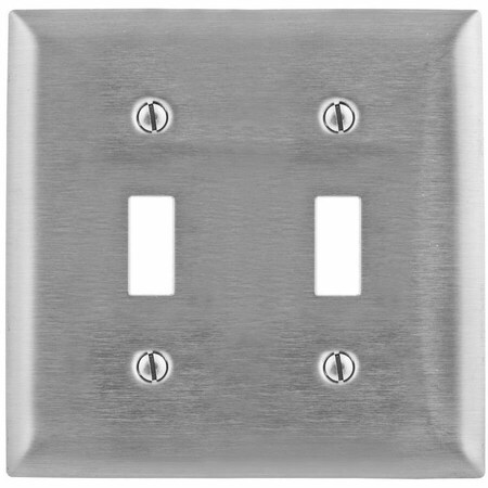 Hubbell Wiring Device-Kellems Wallplates and Boxes, Metallic Plates, 2- Gang, 2) Toggle Openings, 430 Stainless Steel SS2L