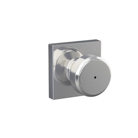 Schlage Residential Bowery Knob with Collins Rose Privacy Lock with 16080 Latch and 10027 Strike Bright Chrome Finish F40BWE625COL