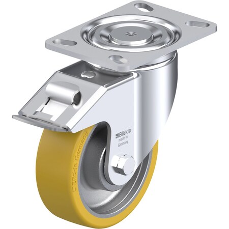 Blickle Swivel Plate Caster, PU, 6", Brake, Caster Wheel/Tread Material: Cast Iron/Polyurethane LH-GTH 150K-16-FI
