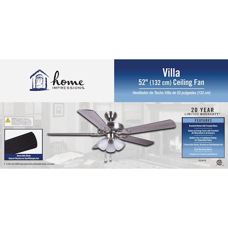 Home Impressions Villa 52'' Brushed Nickel Ceiling Fan with Light Kit CF52VIL5BN-B