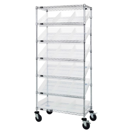Quantum Storage Systems MOBILE SLANTED 7 SHELF UNIT W/18 BINS CLEAR MWRS-7-110CL