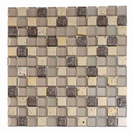 Apollo Tile Beige 11.7 in x 11.7 in Glass, Resin, Stone Glossy Floor and Wall Mosaic Tile 4.75 sqft/case, 5PK APLBDA882323A