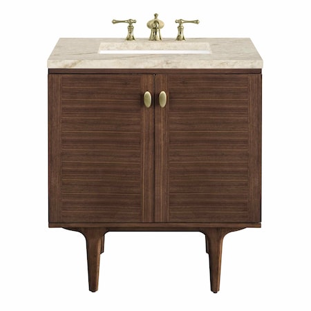 James Martin Vanities Amberly 30" Single Vanity, Mid-Century Walnut, w/ 3 CM Tajnar Eclos Top 670-V30-WLT-3TJR