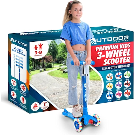 Outdoorcruiser Outdoor Cruiser 3-Wheel Kids Scooter, Lean-to-Steer, LED Wheels, Adjustable T-Bar, Ages 3-8, Blue OCKSBLUE