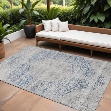 Homeroots 8' X 10' Blue And Ivory Oriental Washable Indoor Outdoor Area Rug 605106
