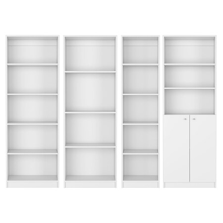 Homeroots Set of Four White Wood Seventeen Tier Modular Bookcase with Two Doors, 4PK 546634