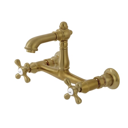 Kingston Brass Double-Handle Wall Mount Bathroom Faucet, Brushed Brass KS7257AX