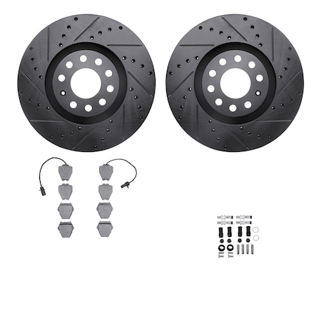 Dynamic Friction Co DFC Rotors-Drilled & Slotted-Black w/ 5000 Advanced Brake Pads Incl Hdw 8512-73231