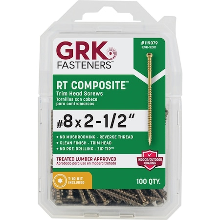 Grk Fasteners GRK RT No, 8 x 2-1/2'' Star Drive Composite Screw, 100 Ct. 119079