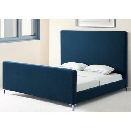 Homeroots Denim Blue Solid Wood King Upholstered Linen Bed 544775
