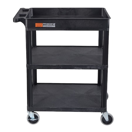 Luxor Tub Top and Flat Middle/Bottom Shelf Cart - Black STC122-B