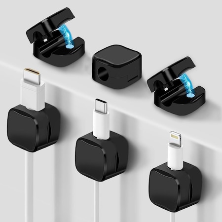 Grizzly Supply Adhesive Cable Clip, Magnetic Closure, 0.27 in W hole, Cable and Desk Management, Black, 8PK GS-MCH-0-8