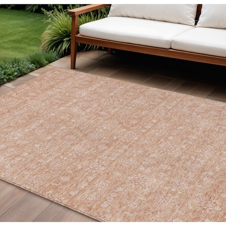 Homeroots 8' X 10' Copper And Beige Floral Washable Indoor Outdoor Area Rug 582341
