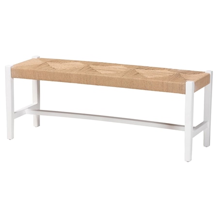 Bali & Pari Prita Paper Loom Bench with Mahogany Wood Frame, White 264-14460-ZORO
