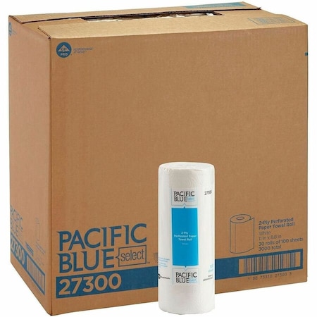 Georgia-Pacific Pacific Blue Select Perforated Roll Paper Towels, 2 Ply, 100 Sheets, 73 ft, White, 30 PK 27300
