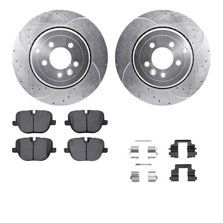 Dynamic Friction Co DFC Rotors-Drilled & Slotted-Silver w/ EURO 5000 Ceramic Brake Pads Incl Hdw 7612-11019