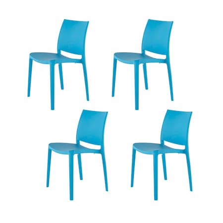 Homeroots Set of Four Blue Heavy Duty Plastic Outdoor Stacking Dining Chairs, 4PK 565206