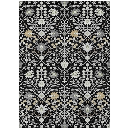 Homeroots 5' X 8' Black Ivory And Gray Oriental Washable Indoor Outdoor Area Rug 598023