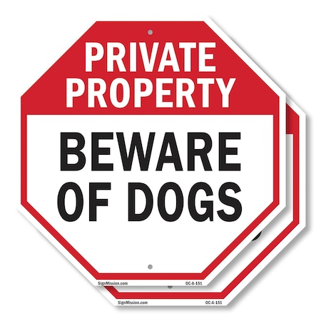 Signmission Private Property Beware of Dogs, 10 inch X 10 inch, Aluminum Metal Signs, 2PK OC-A-2PACK-10-151