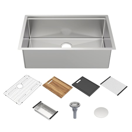 Whitehaus Collection Whitehaus 30 in Undermount Single Bowl 16 Gauge Brushed Stainless Steel Workstation Sink WHSW3019