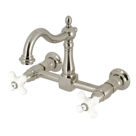 Kingston Brass Two-Handle Wall Mount Bridge Kitchen Faucet, Brushed Nickel KS1268PX
