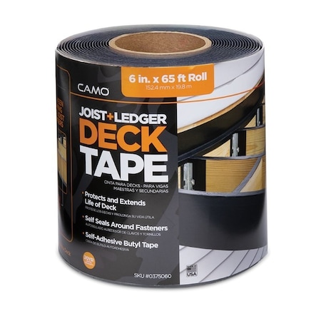 Camo 0375060 Deck Tape, 65 ft L, 6 in W, Polypropylene Backing, Black 375060
