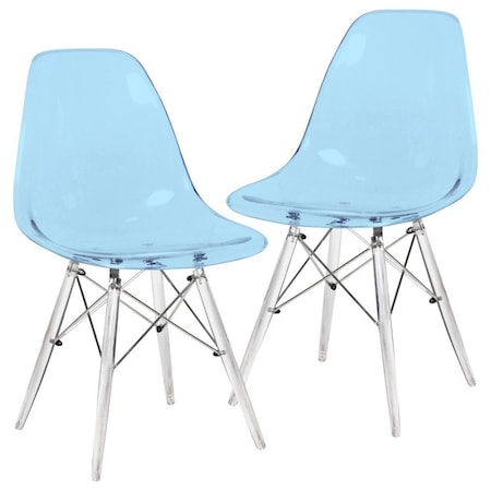 Leisuremod Dover Dining Side Chair with Acrylic Legs, Transparent Blue, 2PK EPC19TBU2