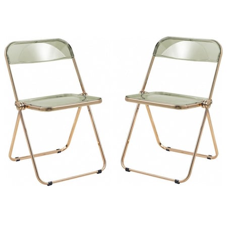 Leisuremod Lawrence Acrylic Folding Chair with Gold Metal Frame, Amber, 2PK LFG19A2