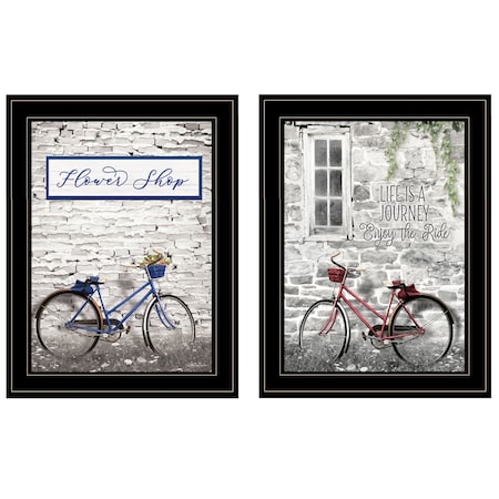 Homeroots Set Of Two Romantic Bicycles 2 Black Framed Print Wall Art, 2PK 406079