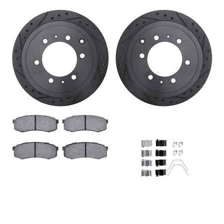 Dynamic Friction Co DFC Brake Rotor Drilled & Slotted - Black- w/Ultimate Duty Brake Pad & HW Kit 8412-76009