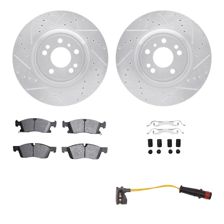 Dynamic Friction Co DFC Brake Rotor - Drilled & Slotted - Silver w/HD Brake Pad w/HW Kit & Sensor 7222-63002