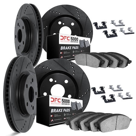 Dynamic Friction Co DFC Brake Rotor - Dimpled & Slotted - Black w/5000 Brake Pads & HW Kit 8514-54084