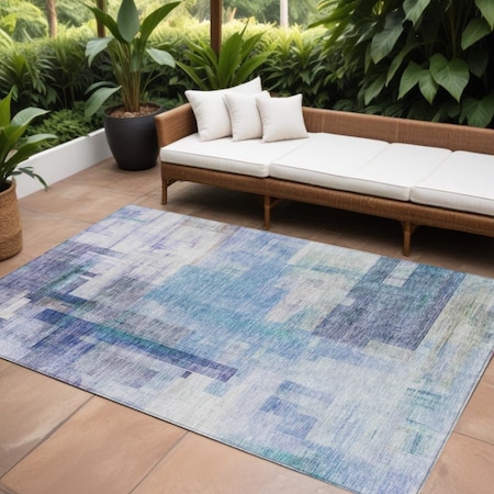 Homeroots 10' X 14' Blue Ivory And Gray Abstract Washable Indoor Outdoor Area Rug 602919