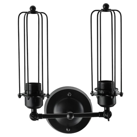 Sunlite Matte Black Vintage Dual Caged Metal Antique Rustic E26 Tubular Cage Wall Sconce Fixture 07040-SU