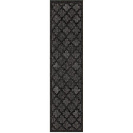 Homeroots 8' Charcoal And Black Trellis Indoor Outdoor Runner Rug 545224