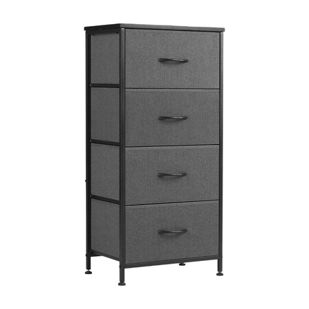 Homeroots 18" Black And Gray Fabric Metal And Wood Four Drawer Dresser 635725