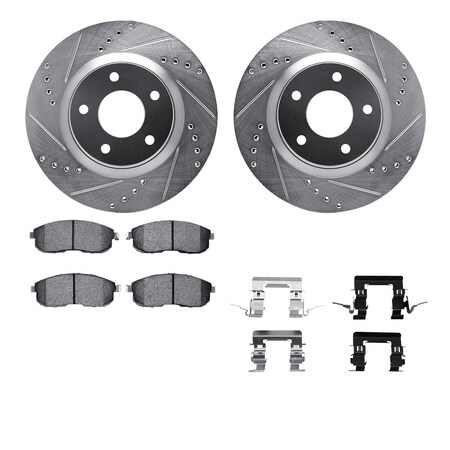 Dynamic Friction Co DFC Rotors-Drilled & Slotted-Silver w/ EURO 5000 Ceramic Brake Pads Incl Hdw 7612-67006