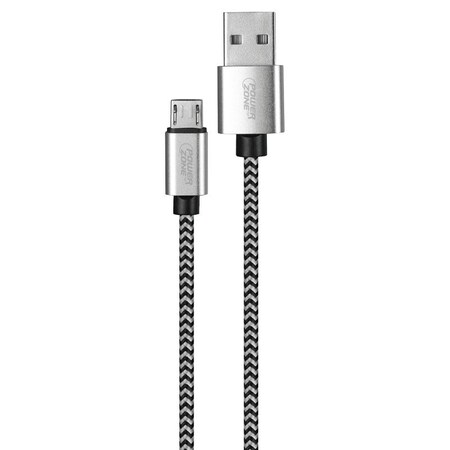 Powerzone Micro Charging Cable, Braided Cable  Aluminum Alloy, Black  White Braided Cable, 6 ft L KL-029X-2M-MICRO