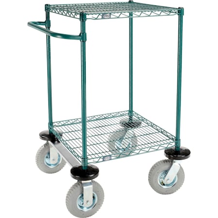Global Industrial Nexel, 2 Shelf, Push Cart, Poly-Green, 24"W x 24"D x 43"H, Pneumatic Casters, 2 Swivel, 2 Rigid B3055394