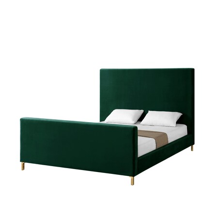 Homeroots Hunter Green Solid Wood King Upholstered Velvet Bed 544767